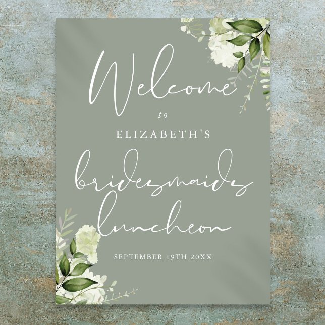 Poster Greenery Bridesmaids Luncheon - Sinal de Boas-vind (Greenery Bridesmaids Luncheon Welcome Sign)