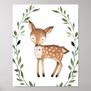Poster Greenery Deer Woodland Animal Nursery Wall Art
