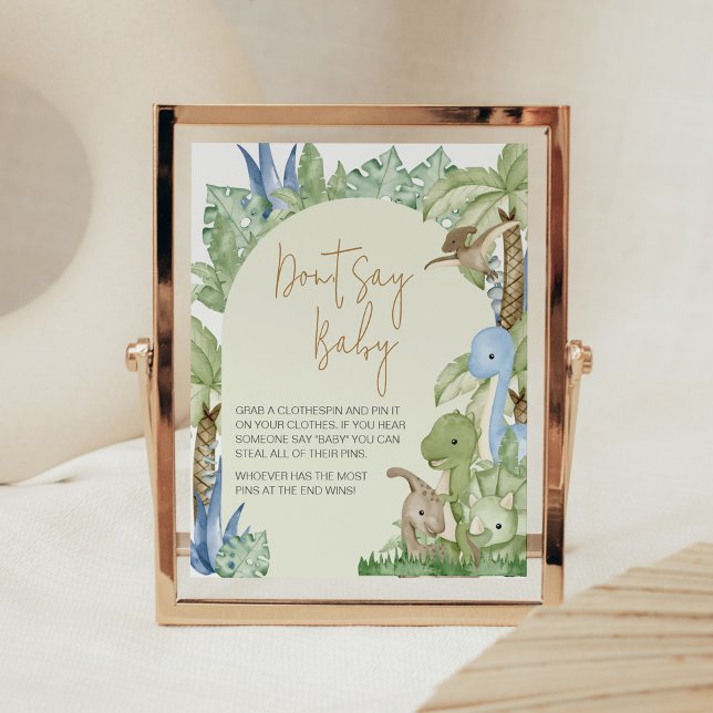 Poster Greenery Dinossaur Chá de fraldas Não diga amor (Boho Dinosaur Baby Shower Don't Say Baby Sign)
