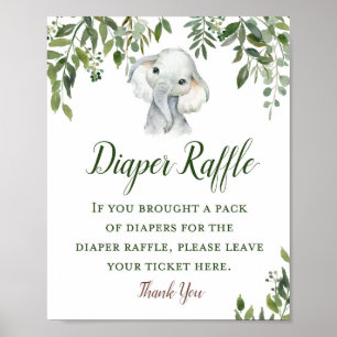 Poster Greenery Elephant Diaper Raffle Sign