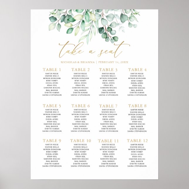 Poster Greenery Eucalyptus Casando Dourado 12 Assentos de (Frente)