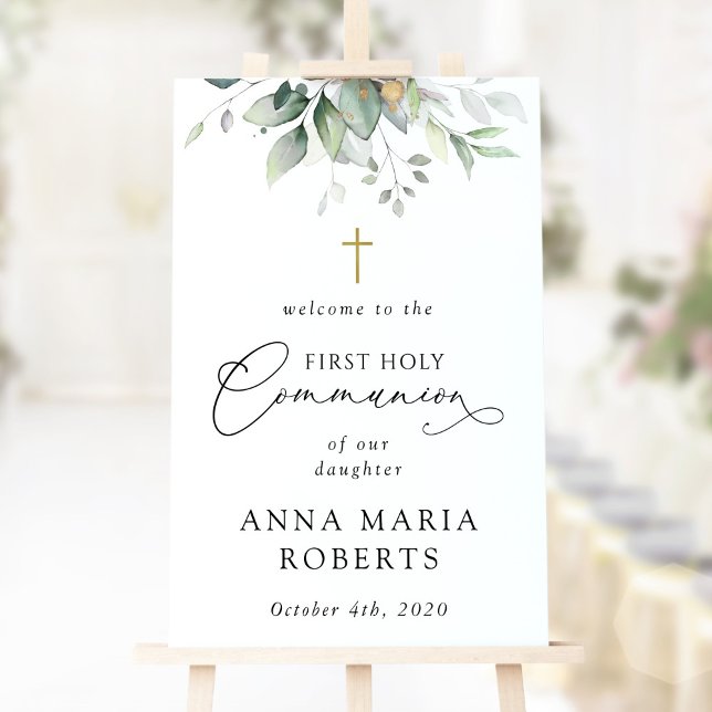 Poster Greenery, Eucalyptus, First Holy Communion Welcome (Criador carregado)