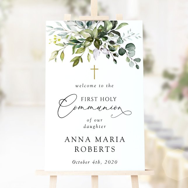 Poster Greenery, Eucalyptus, First Holy Communion Welcome (Criador carregado)