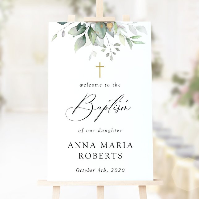 Poster Greenery, Eucalyptus Leaves, Boho, Baptism Welcome (Criador carregado)
