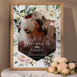 Poster Greenery Floral Frame Foto Quinceañe Sinal de Boas