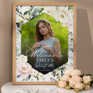 Poster Greenery Floral Frame Foto Sweet 16 Sinal de Boas-