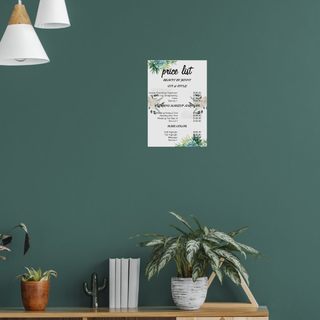 Poster Greenery Floral Hair & Beauty Price List (Sala de Estar 1)