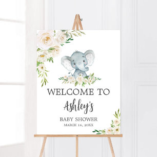 Poster Greenery Floral White Elephant Chá de fraldas Bem-