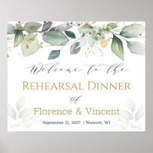 Poster Greenery foliage Rehearsal Dinner Welcome Sign