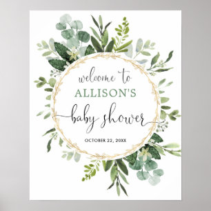 Poster Greenery gender neutral baby shower welcome sign