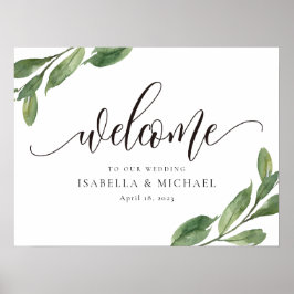 Poster Greenery Leaf Wedding Sinal de Boas-Vindas