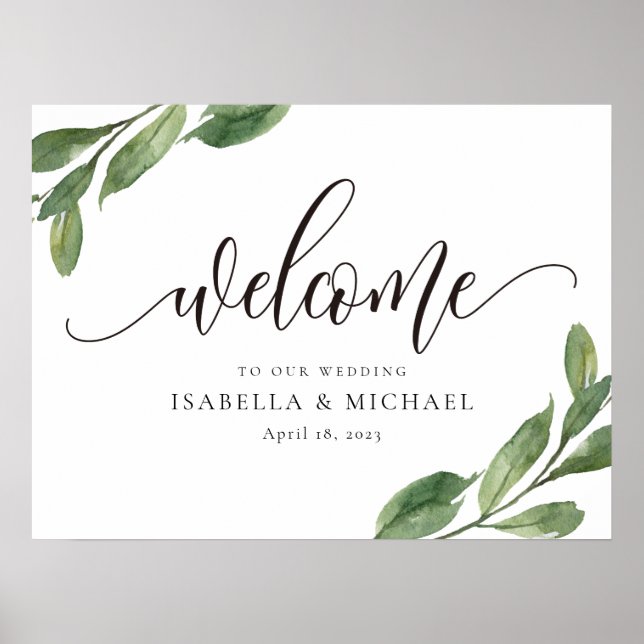 Poster Greenery Leaf Wedding Sinal de Boas-Vindas (Frente)