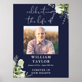 Poster Greenery Navy Blue Celebration Of Life Photo