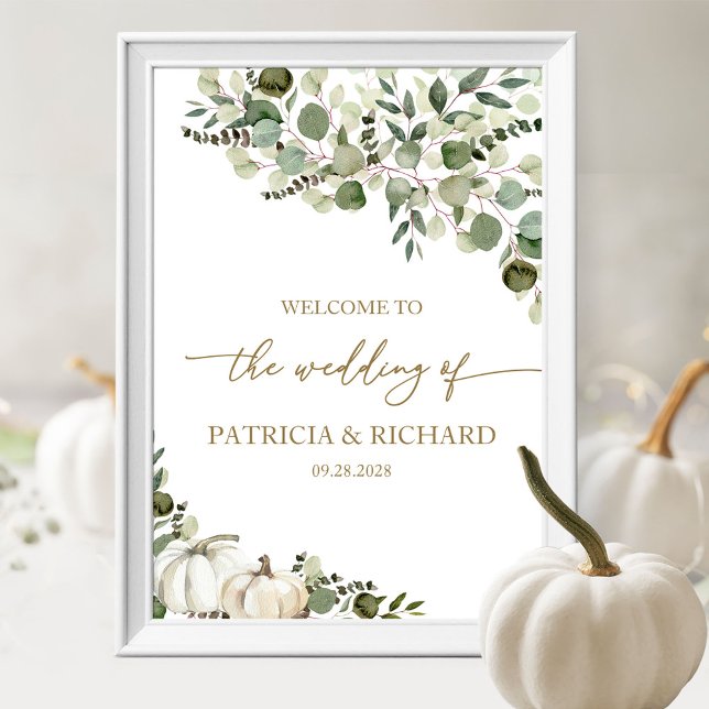 Poster Greenery Pumpkin Wedding Welcome (Criador carregado)