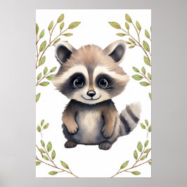 Poster Greenery Raccoon Woodland Animal Nursery