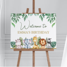 Poster Greenery Safari Animais Selvagens Um Aniversário B