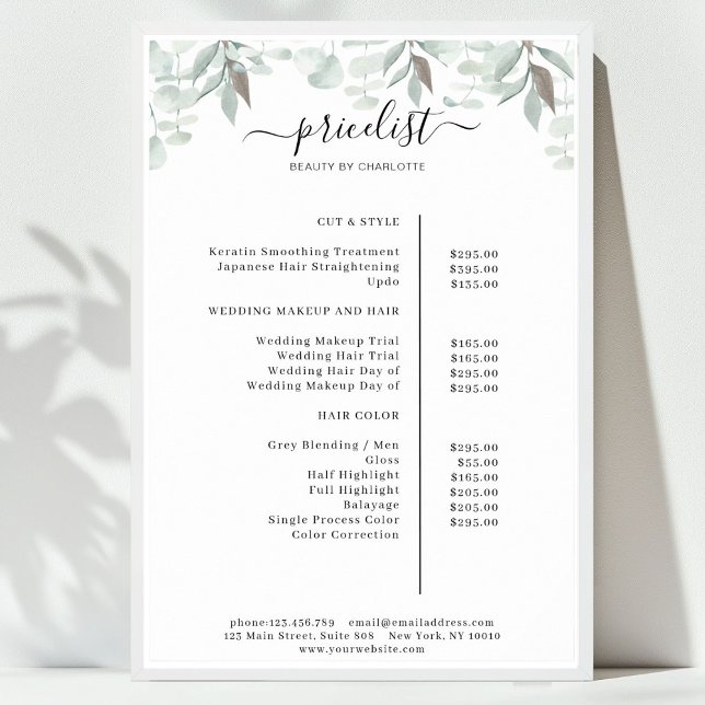 Poster Greenery Salon Preisliste (Greenery Salon Price List Poster)