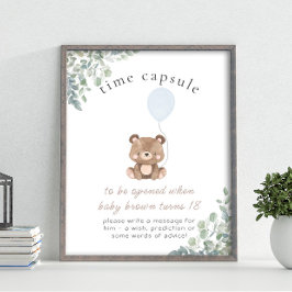 Poster Greenery Teddy Bear Primeiro Aniversário Cápsula H