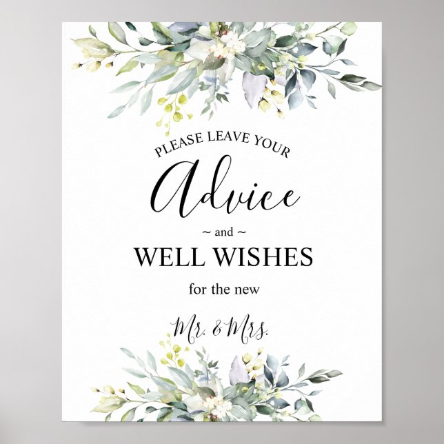 Poster Greenery Watercolor Advice & Wish Weding (Frente)
