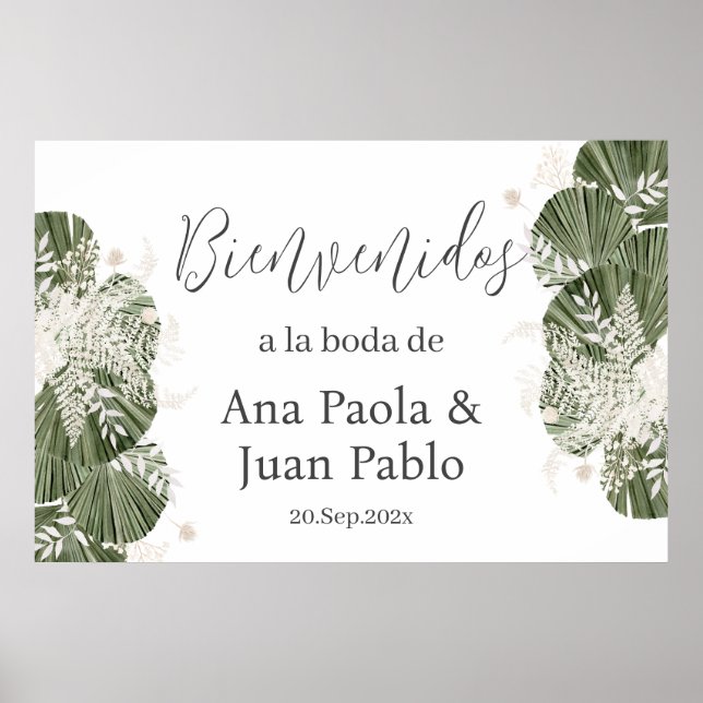 Poster Greenery Wedding Sinal de boas-vindas Espanhol (Frente)