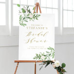 Poster Greenery White Flowers Dourado Chá de panela Bem-v<br><div class="desc">Bem-vindos convidados para o seu evento com este lindo sinal de boas-vindas ao chá de panela verde. Apresenta ilustrações de aquarelas de flores verdes e brancas com uma escrita elegante dourada. Esta água verde acolhida poster perfeita para chás de panela primavera. Itens correspondentes estão disponíveis.</div>