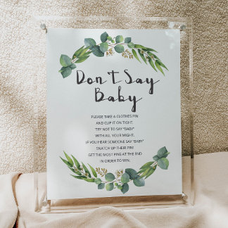 Poster Greenery Wreath Chá de fraldas Sinal Don't say Bab