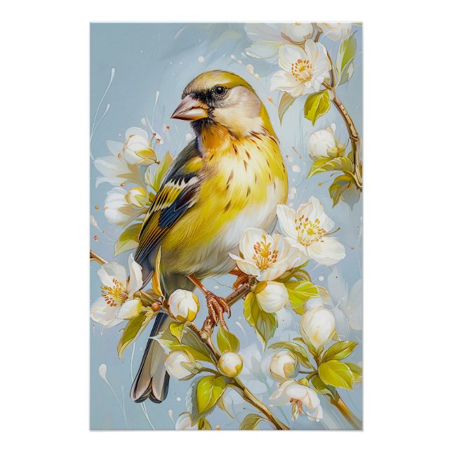 Póster Greenfinch Europeu nas Cores da Natureza (Frente)