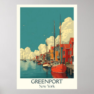 Poster Greenport New York Vintage Harbor Barco Art