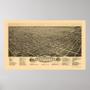 Póster Greensboro, NC Panorâmica - 1891