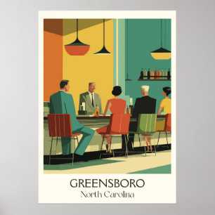 Poster Greensboro NC Vintage Diner City Life Viagem Art