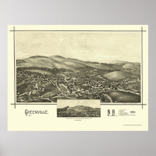 Póster Greenville, mapa panorâmico do NH - 1886