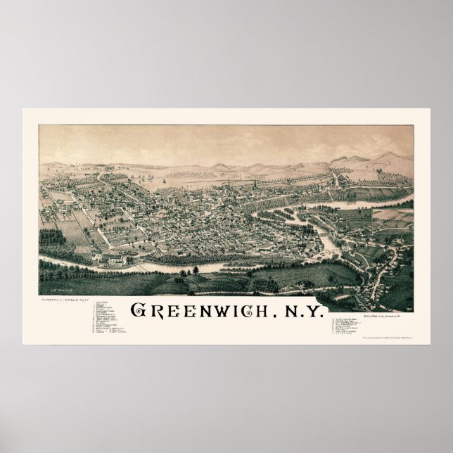 Poster Greenwich, Novo Mapa Panorâmico - 1885 (Frente)