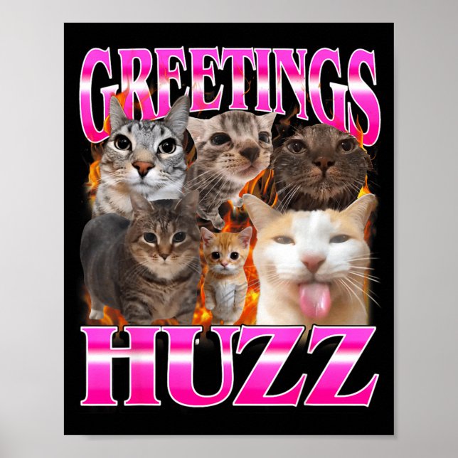 Poster Greetings Huzz Funny Cat Meme Bootleg Graphic Men  (Frente)