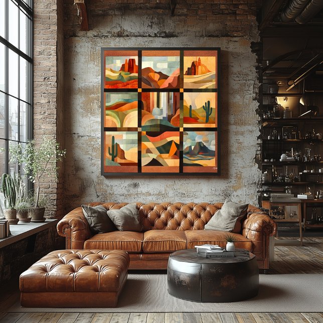 Póster Grelha de Arte do Deserto com Moldura Castanha - P (Criador carregado)