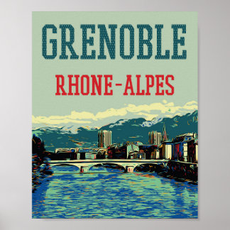 Poster Grenoble France, vista do rio Rhone