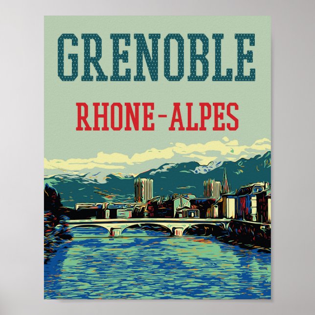 Poster Grenoble France, vista do rio Rhone (Frente)