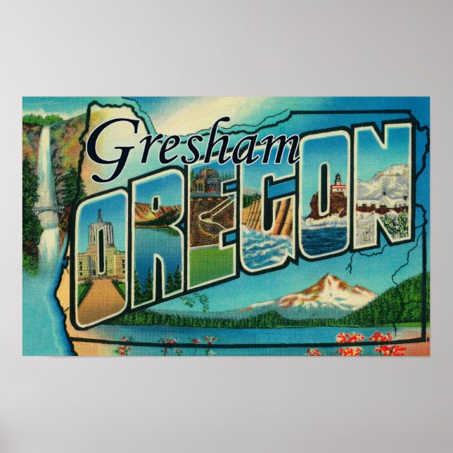 Póster Gresham, Oregon - Cenas com Letras Grandes (Frente)
