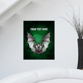 Poster Grey Bat Wings Spread Spooky Green Cave Black