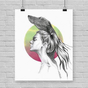Poster Greyhound and Woman Portrait Dog lover Arte Elegan