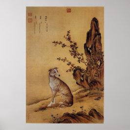 Poster Greyhound Chinês Antigo sob Arte das Florescereira