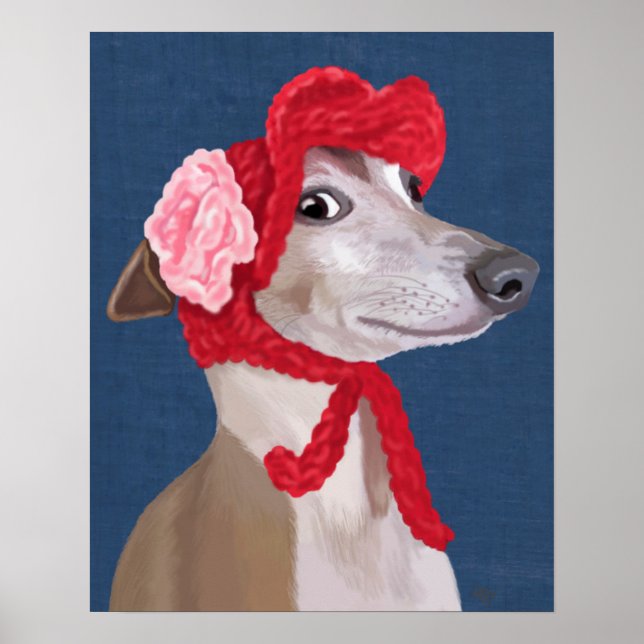 Poster Greyhound com Red Wooly Hat (Frente)