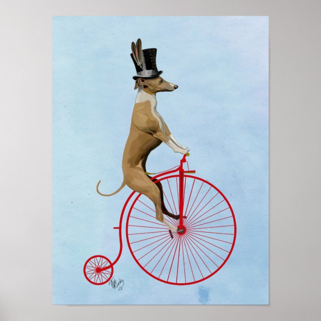 Póster Greyhound na bicicleta Red Penny Farthing (Frente)