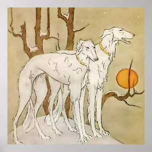 Poster "Greyhounds in Winter" por Marjorie Miller