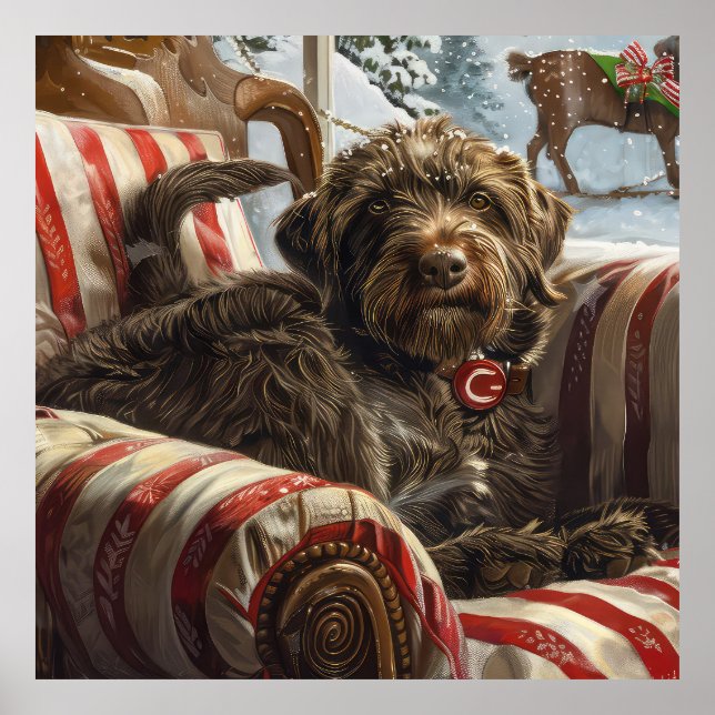 Poster Griffon de pelo duro de caça no Natal Festivo (Frente)