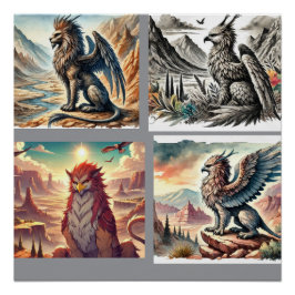 Póster Grifos, Dragões e paisagens desoladas