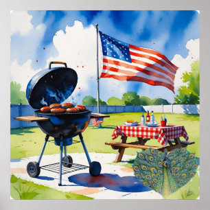 Poster Grill de Celebração do CHURRASCO em 4 de julho