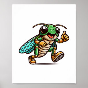 Poster Grilo de desenho animado alegre mostrando polegare