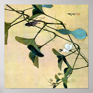 Póster Grilo em uma arte Ukiyo-E de Woodblock do japonês
