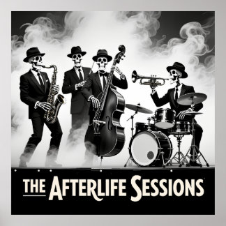 Poster Grim Reaper Jazz Band Skeleton Musician Graphic