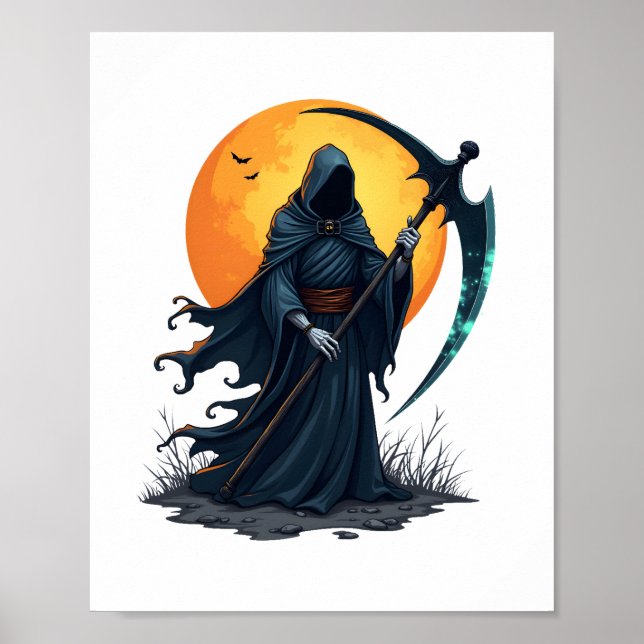 Poster Grim Reaper with Scythe - Camisa Assustadora do Di (Frente)